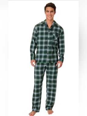 Hanes NEW Plaid Flannel Pajama Set Men’s Medium Green Flannel 2 Piece Sleepwear